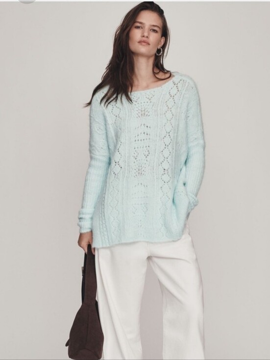 Anthropologie Sweaters - NWT Anthropologie Mint Blue Pointelle Sweater Crew Neck Long Sleeved Small Soft
